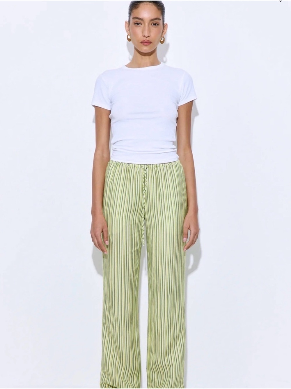 DE ROCCO Avocado striped linen pant